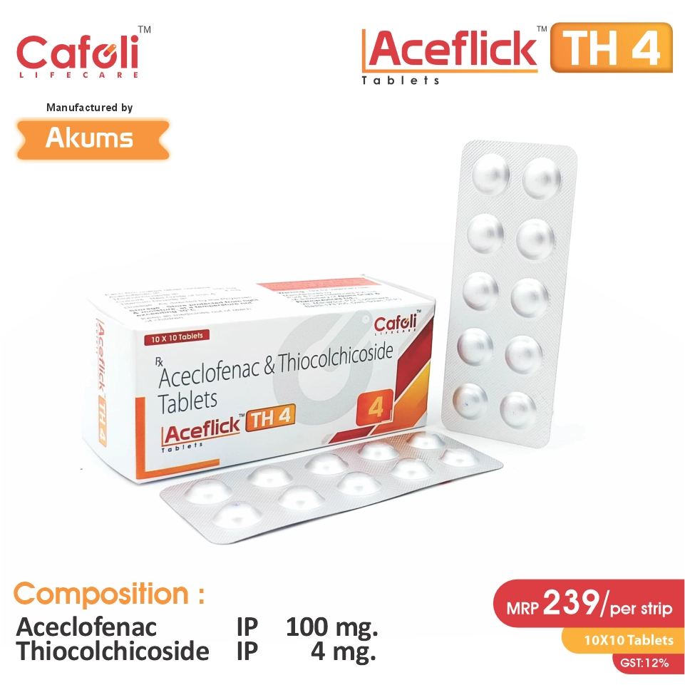 Aceclofenac 100mg + Thiocolchicoside 4mg at Best Price in PCD Pharma Franchise for Analgesic and Muscle Relaxants, Anti-inflammatory